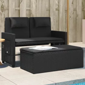  fekete polyrattan dönthető kerti pad párnával