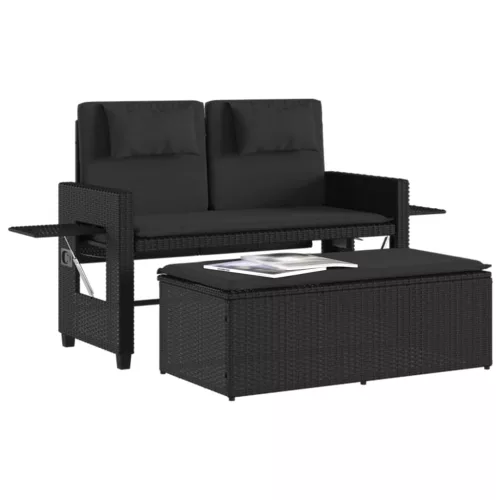  fekete polyrattan dönthető kerti pad párnával