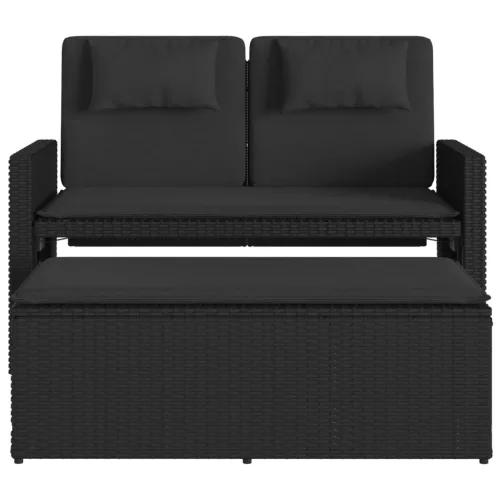  fekete polyrattan dönthető kerti pad párnával