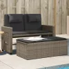 szürke polyrattan dönthető kerti pad párnával