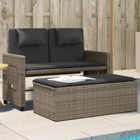  szürke polyrattan dönthető kerti pad párnával