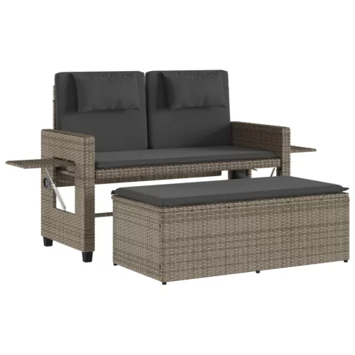  szürke polyrattan dönthető kerti pad párnával