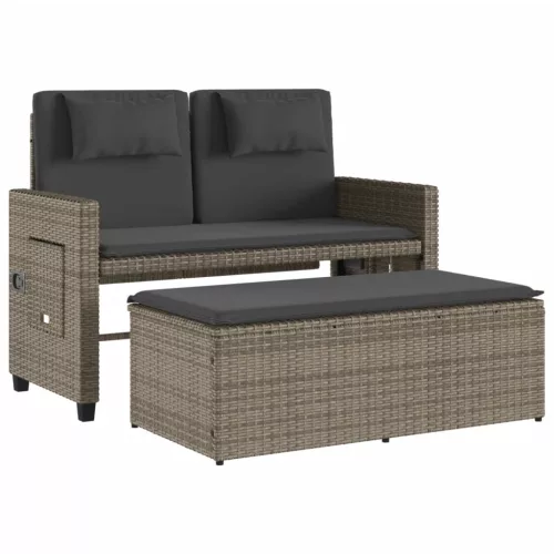  szürke polyrattan dönthető kerti pad párnával