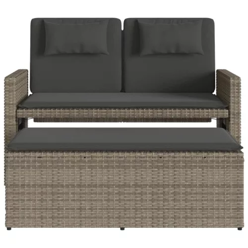  szürke polyrattan dönthető kerti pad párnával