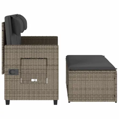  szürke polyrattan dönthető kerti pad párnával