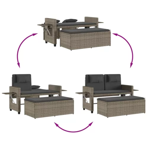  szürke polyrattan dönthető kerti pad párnával