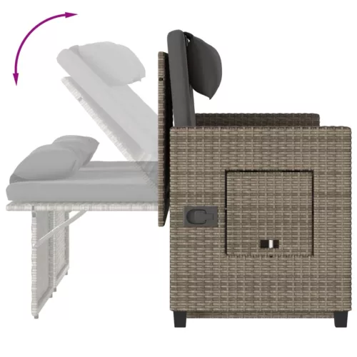  szürke polyrattan dönthető kerti pad párnával