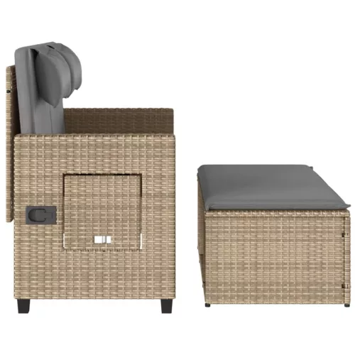  bézs polyrattan dönthető kerti pad párnával