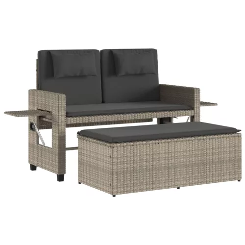  világosszürke polyrattan dönthető kerti pad párnával