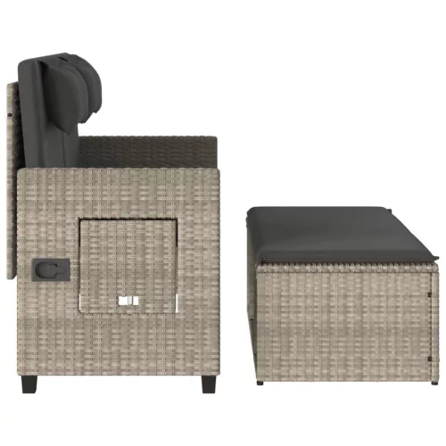  világosszürke polyrattan dönthető kerti pad párnával