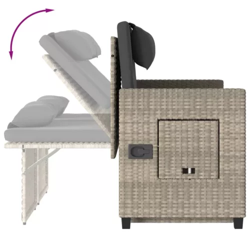  világosszürke polyrattan dönthető kerti pad párnával
