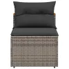  2 db szürke polyrattan karfa nélküli kerti kanapé párnákkal