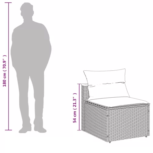  2 db szürke polyrattan karfa nélküli kerti kanapé párnákkal