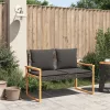  fekete polyrattan és akácfa kerti pad párnával