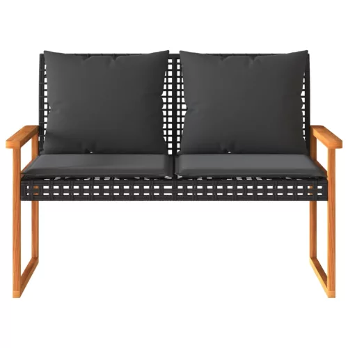  fekete polyrattan és akácfa kerti pad párnával