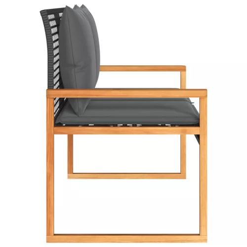  fekete polyrattan és akácfa kerti pad párnával