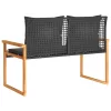  fekete polyrattan és akácfa kerti pad párnával