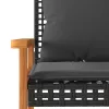  fekete polyrattan és akácfa kerti pad párnával