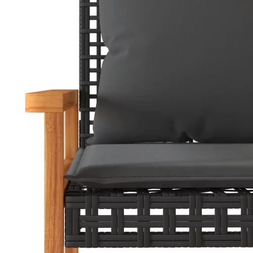  fekete polyrattan és akácfa kerti pad párnával