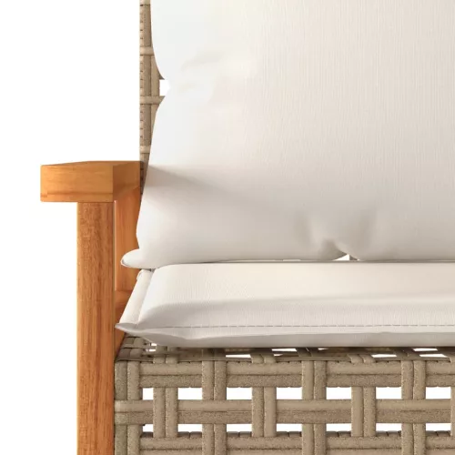  vegyes bézs polyrattan és akácfa kerti pad párnával