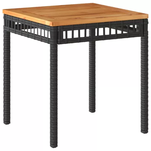  fekete polyrattan és akácfa kerti asztal 38 x 38 x 42 cm