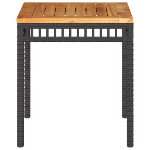  fekete polyrattan és akácfa kerti asztal 38 x 38 x 42 cm