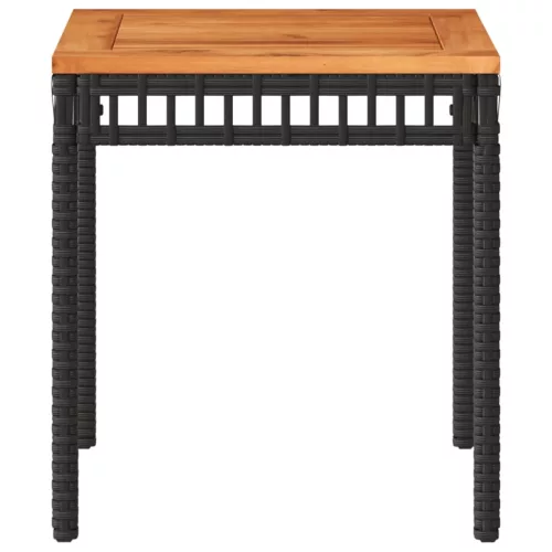  fekete polyrattan és akácfa kerti asztal 38 x 38 x 42 cm