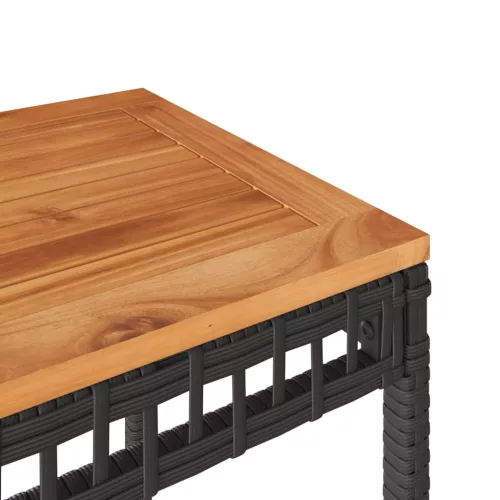  fekete polyrattan és akácfa kerti asztal 38 x 38 x 42 cm