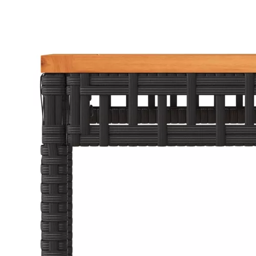  fekete polyrattan és akácfa kerti asztal 38 x 38 x 42 cm
