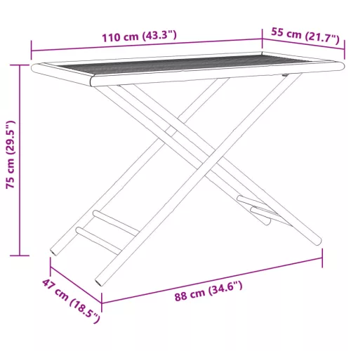  összecsukható bambusz kerti asztal 110x55x75 cm
