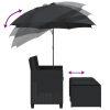  2 személyes fekete polyrattan kerti kanapé napernyővel/székkel