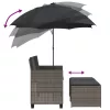  2 személyes szürke polyrattan kerti kanapé napernyővel/székkel