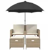  2 személyes bézs polyrattan kerti kanapé napernyővel/székkel