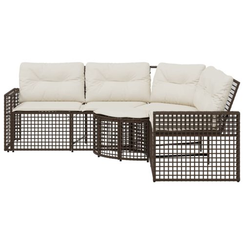  L-alakú barna polyrattan kerti kanapé párnákkal és lábtartóval