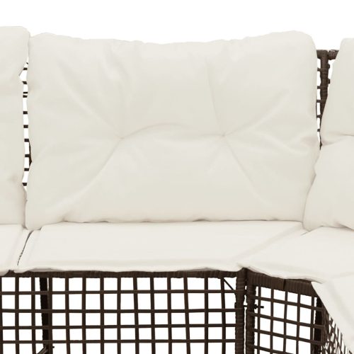  L-alakú barna polyrattan kerti kanapé párnákkal és lábtartóval