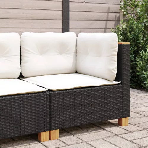  fekete polyrattan kerti sarokkanapé párnával