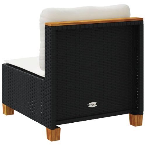  fekete polyrattan karfa nélküli kerti kanapé párnával