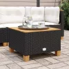  fekete polyrattan és akácfa kerti asztal 55 x 55 x 36 cm