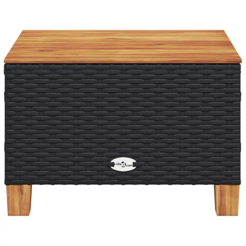  fekete polyrattan és akácfa kerti asztal 55 x 55 x 36 cm