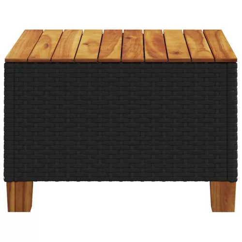  fekete polyrattan és akácfa kerti asztal 55 x 55 x 36 cm