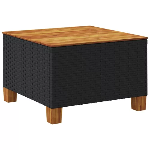  fekete polyrattan és akácfa kerti asztal 55 x 55 x 36 cm