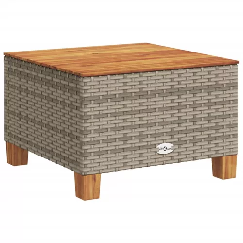  szürke polyrattan és akácfa kerti asztal 55 x 55 x 36 cm