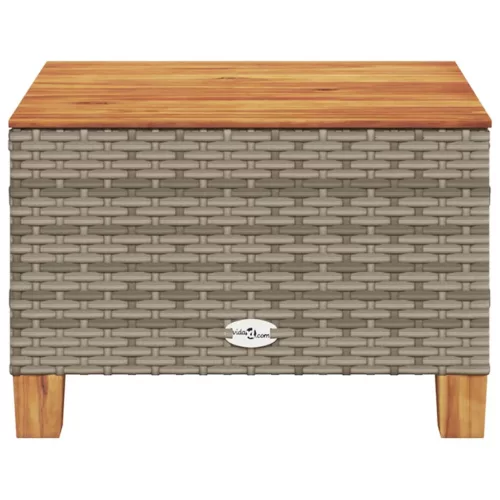  szürke polyrattan és akácfa kerti asztal 55 x 55 x 36 cm