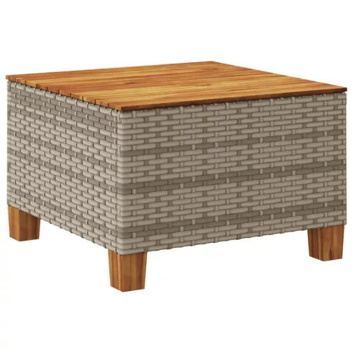  szürke polyrattan és akácfa kerti asztal 55 x 55 x 36 cm