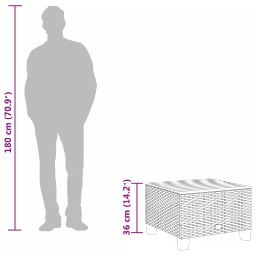  szürke polyrattan és akácfa kerti asztal 55 x 55 x 36 cm