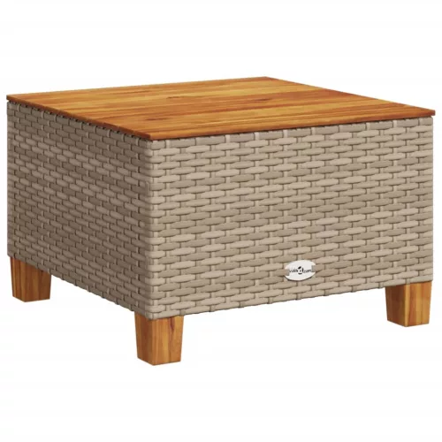  bézs polyrattan és akácfa kerti asztal 55 x 55 x 36 cm
