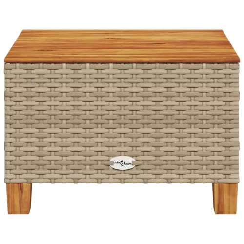  bézs polyrattan és akácfa kerti asztal 55 x 55 x 36 cm