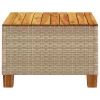  bézs polyrattan és akácfa kerti asztal 55 x 55 x 36 cm