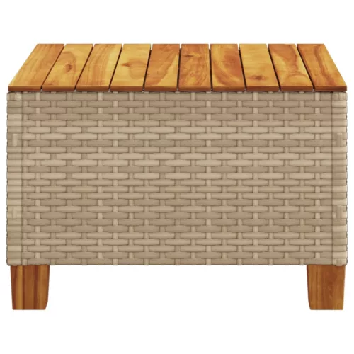 bézs polyrattan és akácfa kerti asztal 55 x 55 x 36 cm