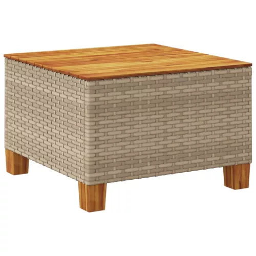  bézs polyrattan és akácfa kerti asztal 55 x 55 x 36 cm